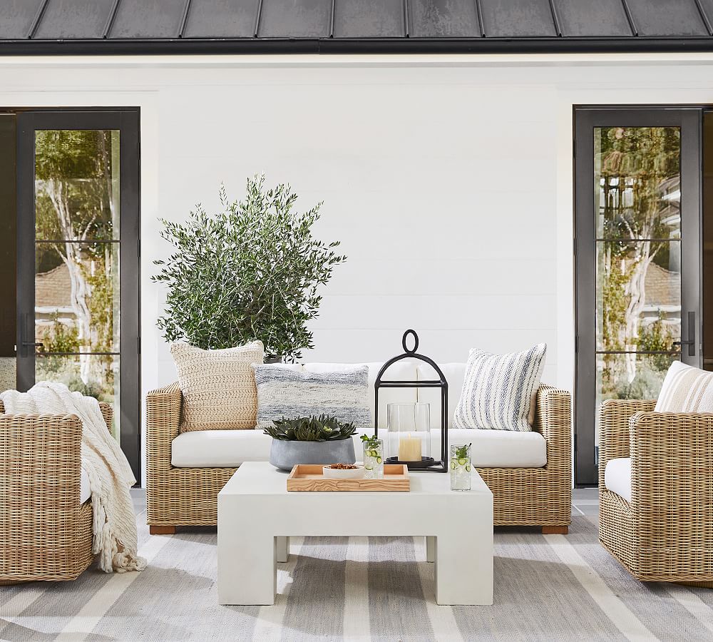 Pottery Barn Huntington Wicker Square Arm Swivel Outdoor Lounge Chair