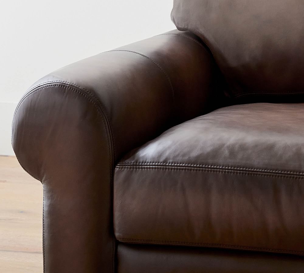 Pottery Barn Turner Roll Arm Leather 4-Piece Chaise Sectional (140"-144")