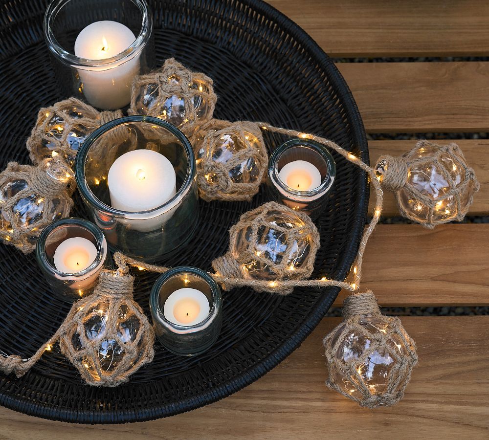Pottery Barn Lit Jute Wrapped Orbs Garland