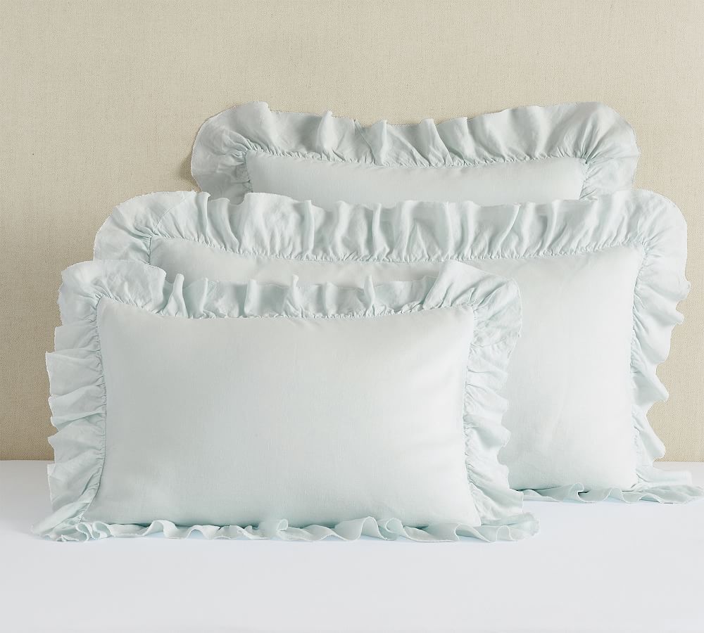 Pottery Barn Belgian Flax Linen Fringe Ruffle Duvet Cover