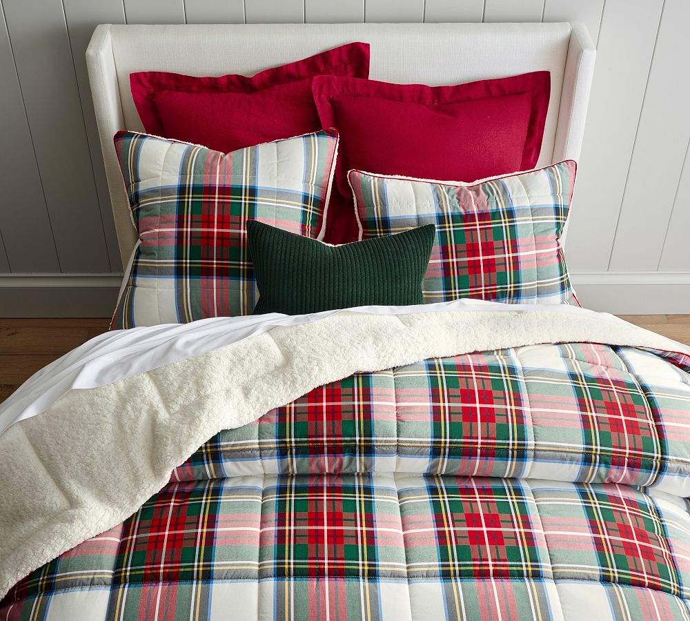 Pottery Barn Stewart Plaid Cotton Sherpa Comforter