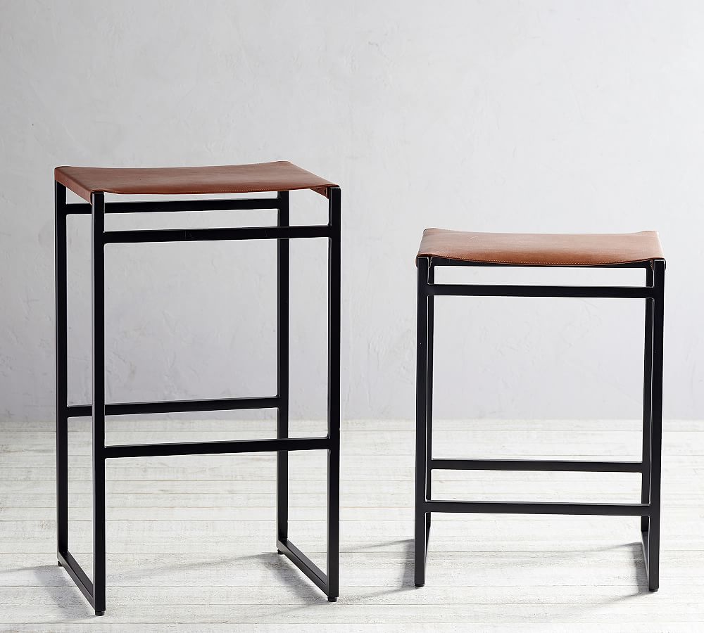 Pottery Barn Hardy Backless Leather Stool