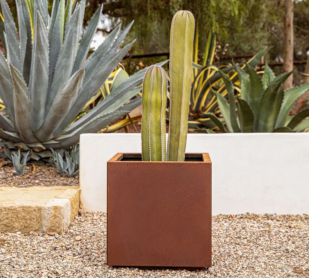 Pottery Barn Cube Outdoor Planters - Corten Steel