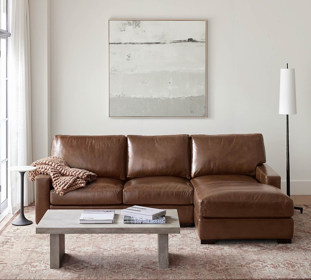 Pottery Barn Turner Square Arm Leather Chaise Sectional (105"&ndash;129")