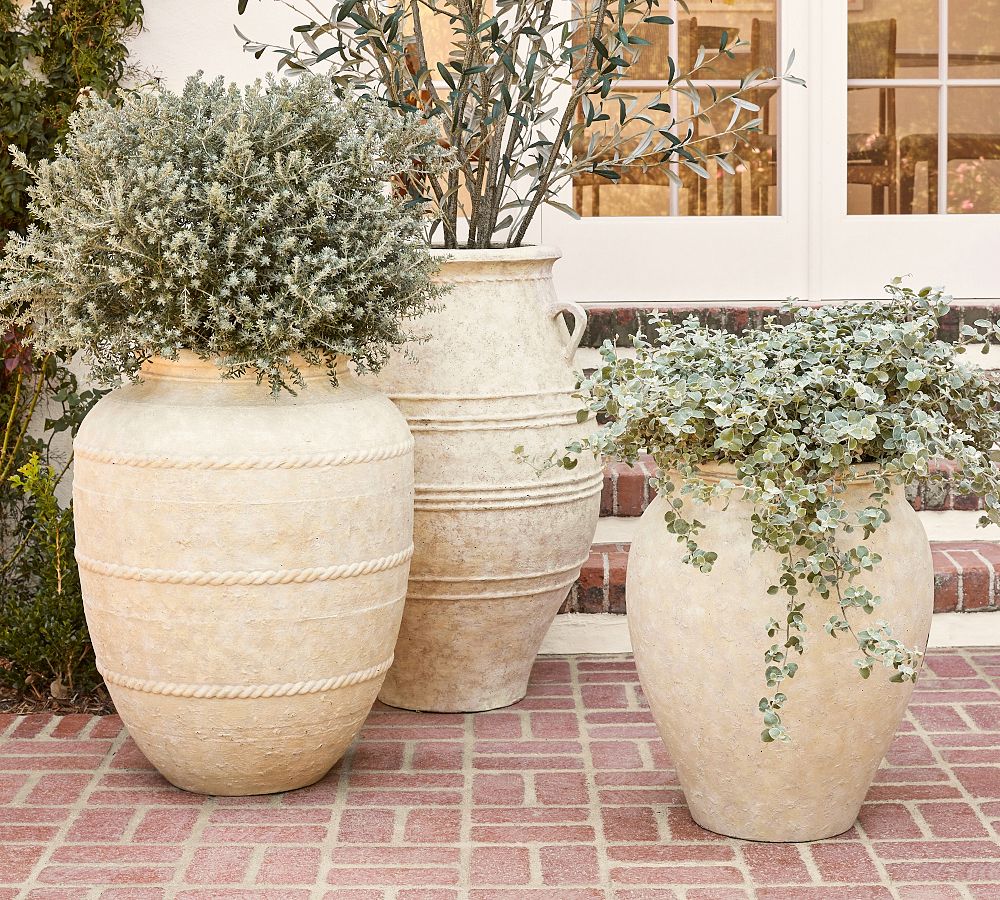 Pottery Barn Sienna Fiber Stone Outdoor Planters