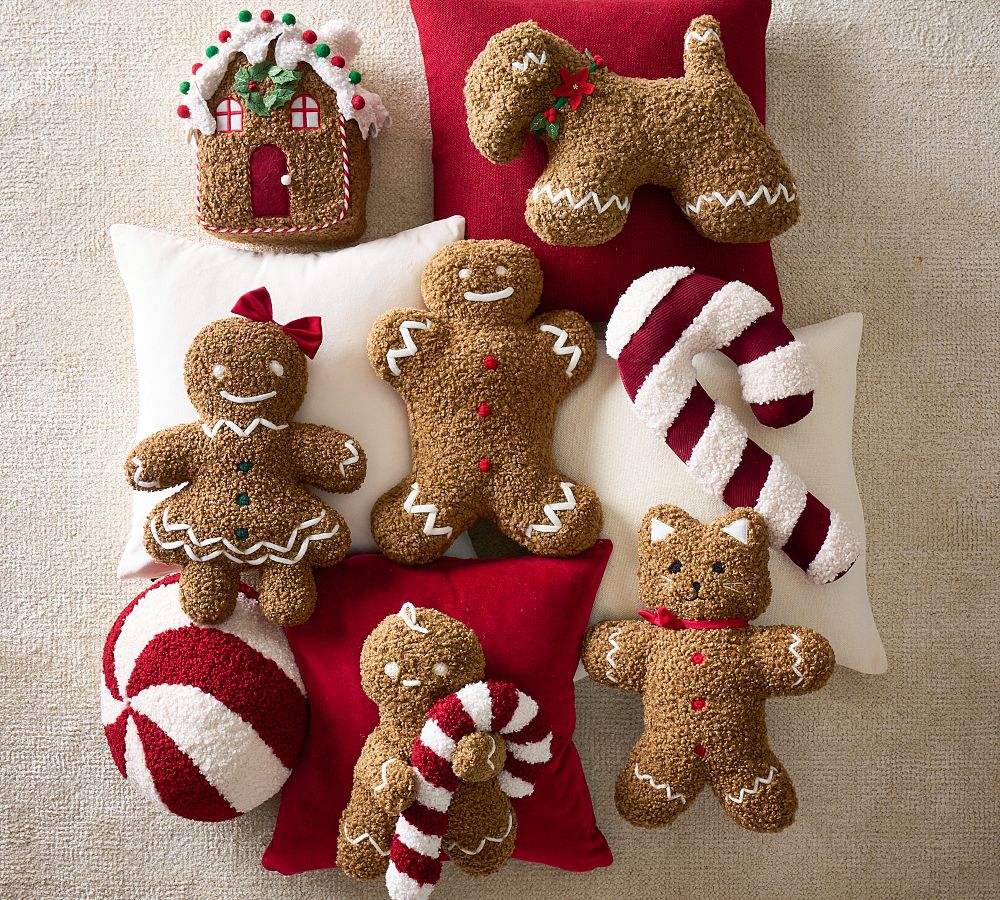 Pottery Barn Cozy Teddy Faux Fur Candy Cane Shaped Pillow
