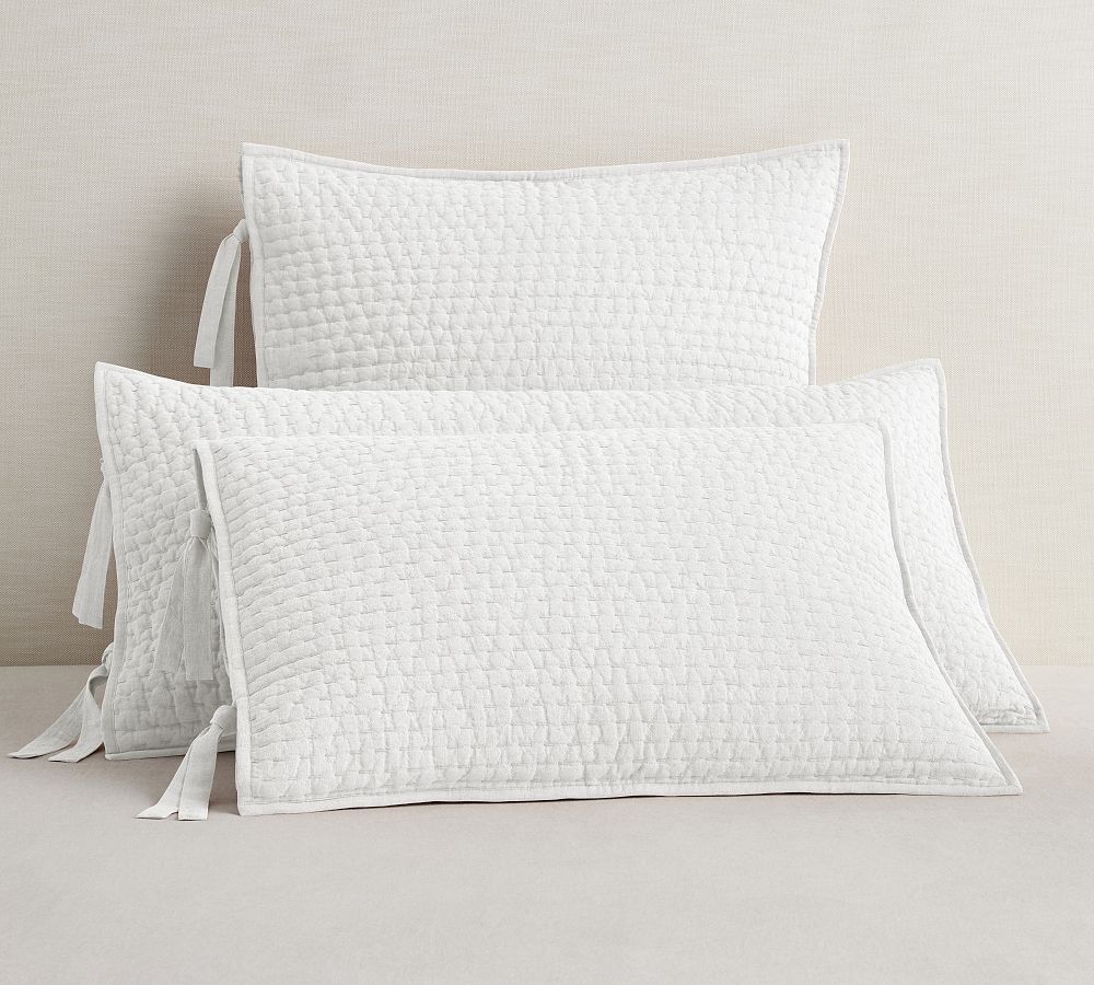 Pottery Barn Pick-Stitch Handcrafted Cotton Linen Quilt