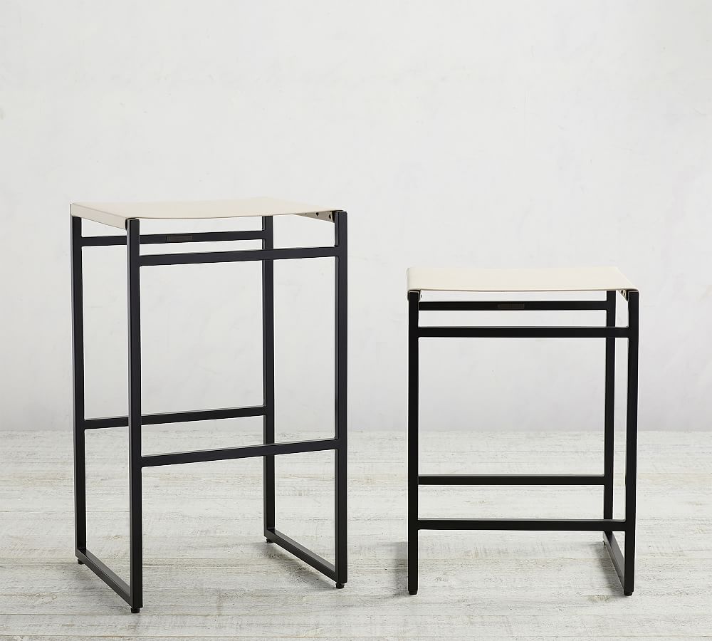 Pottery Barn Hardy Backless Leather Stool