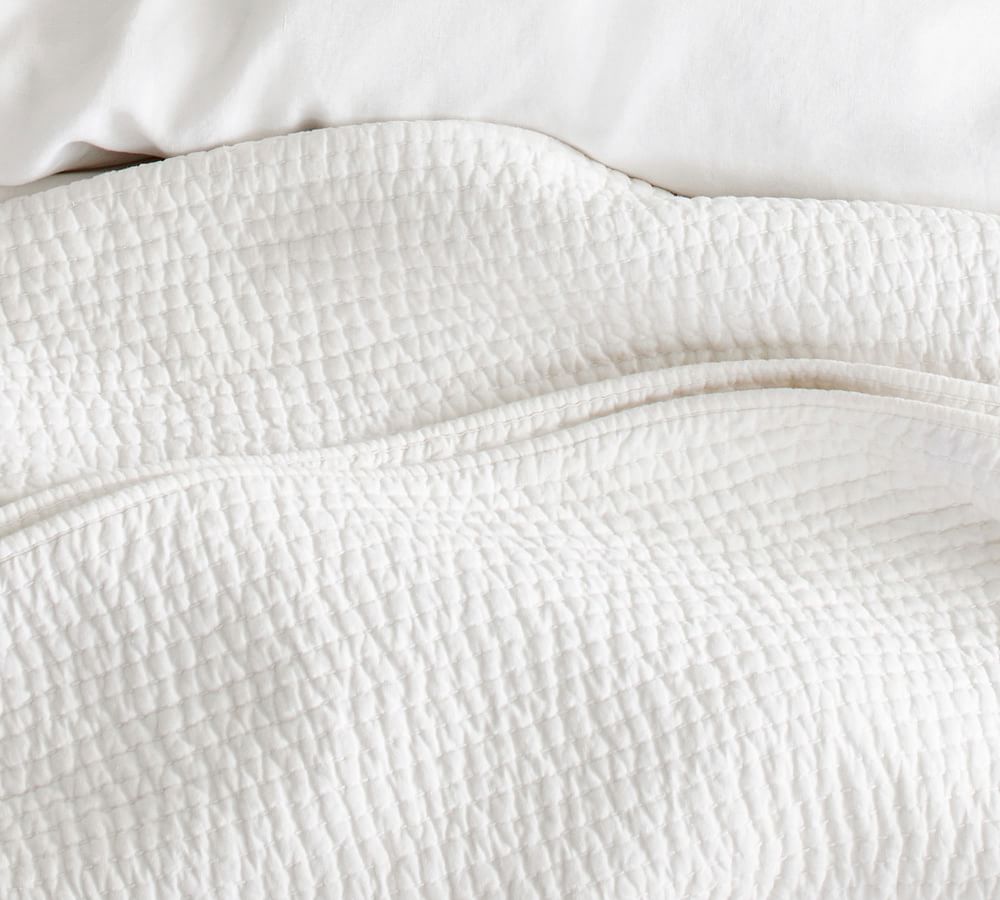 Pottery Barn Pick-Stitch Handcrafted Cotton Linen Quilt
