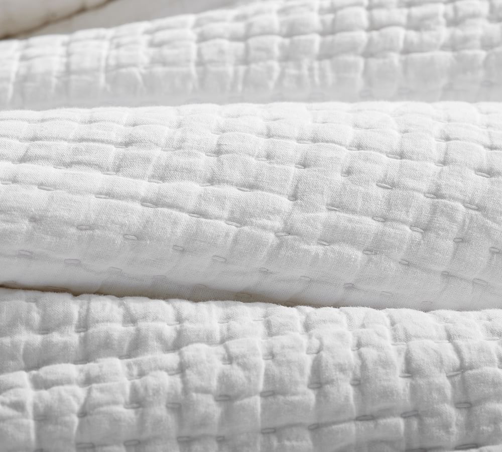 Pottery Barn Pick-Stitch Handcrafted Cotton Linen Quilt