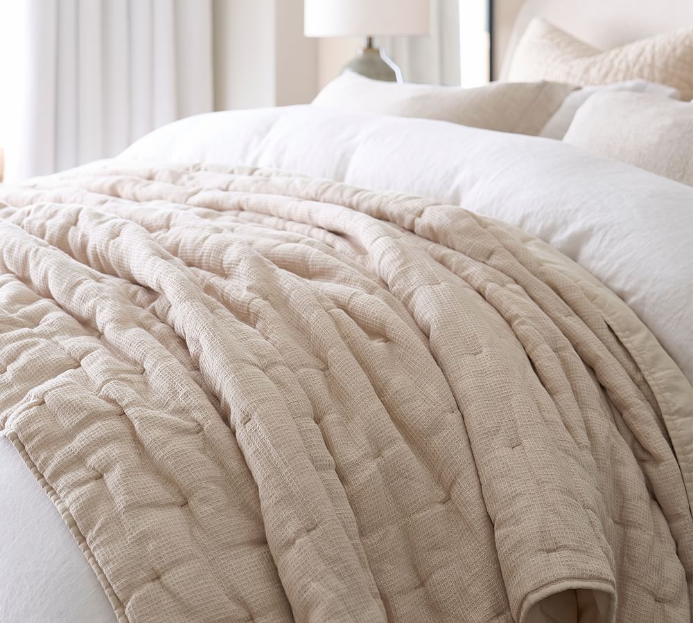 Pottery Barn European Flax Linen Waffle Quilt