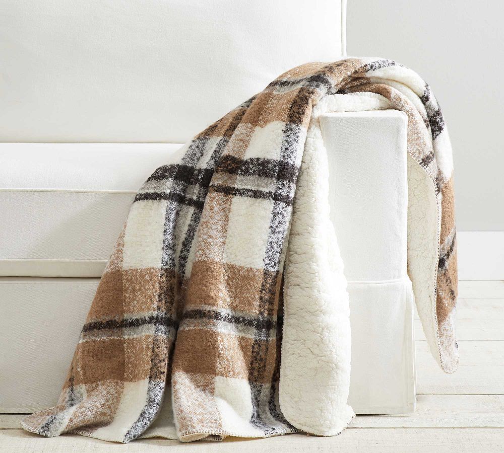 Pottery Barn Lodge Plaid Sherpa Back Throw