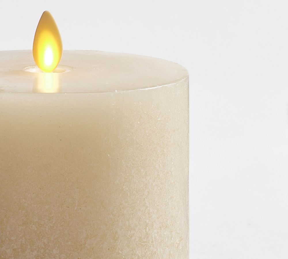 Pottery Barn Premium Flickering Flameless Wax Pillar Candle - Salt Washed