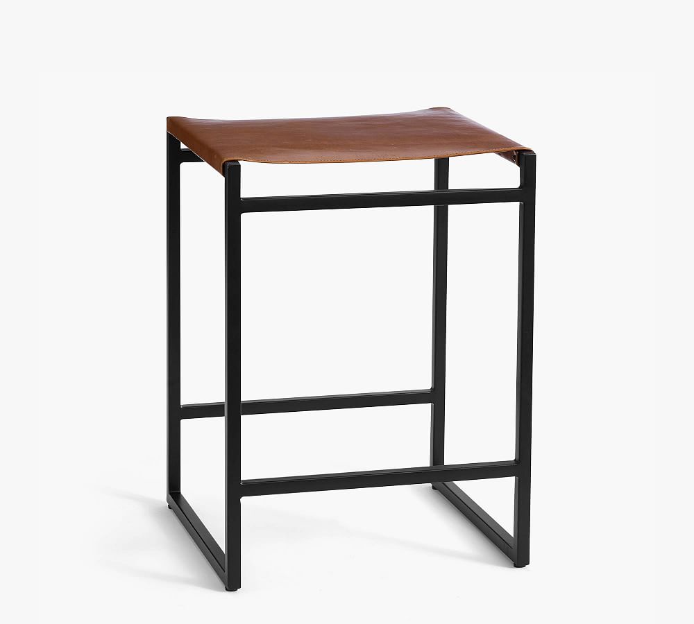Pottery Barn Hardy Backless Leather Stool