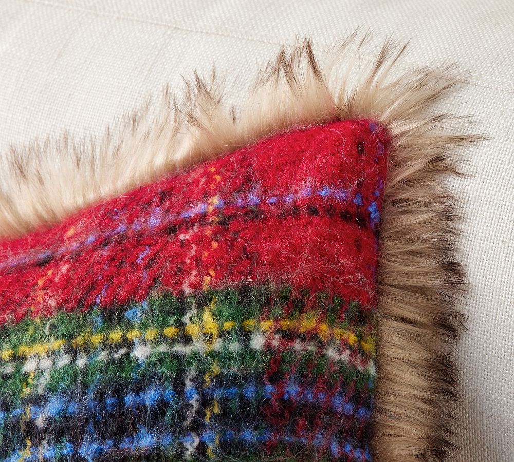 Pottery Barn Stewart Plaid with Faux Fur Back Pillow