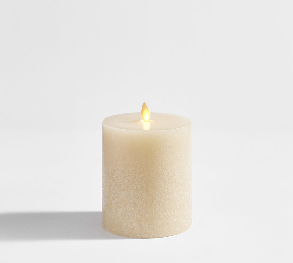 Pottery Barn Premium Flickering Flameless Wax Pillar Candle - Salt Washed