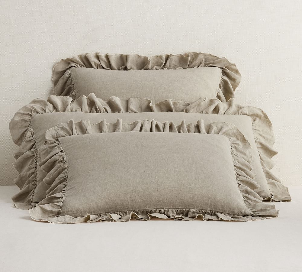 Pottery Barn Belgian Flax Linen Fringe Ruffle Sham
