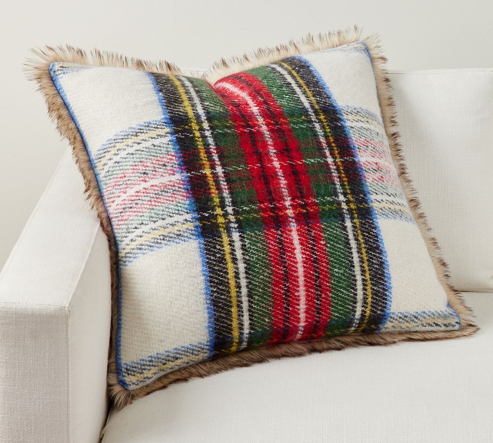 Pottery Barn Stewart Plaid with Faux Fur Back Pillow