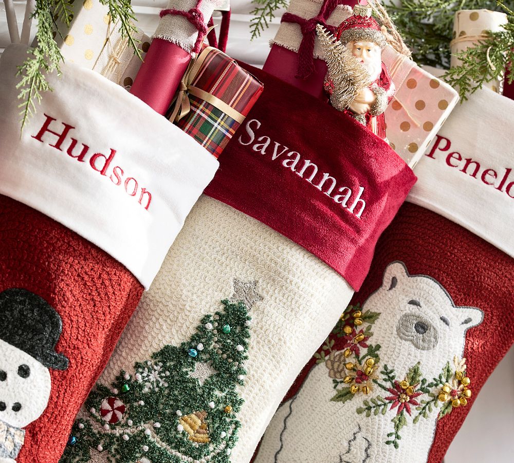 Pottery Barn Holiday Icons Crewel Stockings