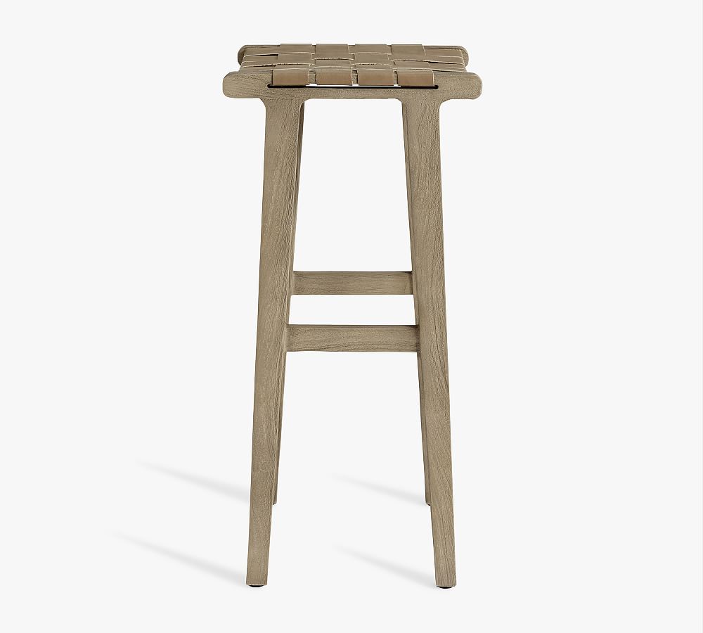 Pottery Barn Fenton Woven Backless Leather Stool