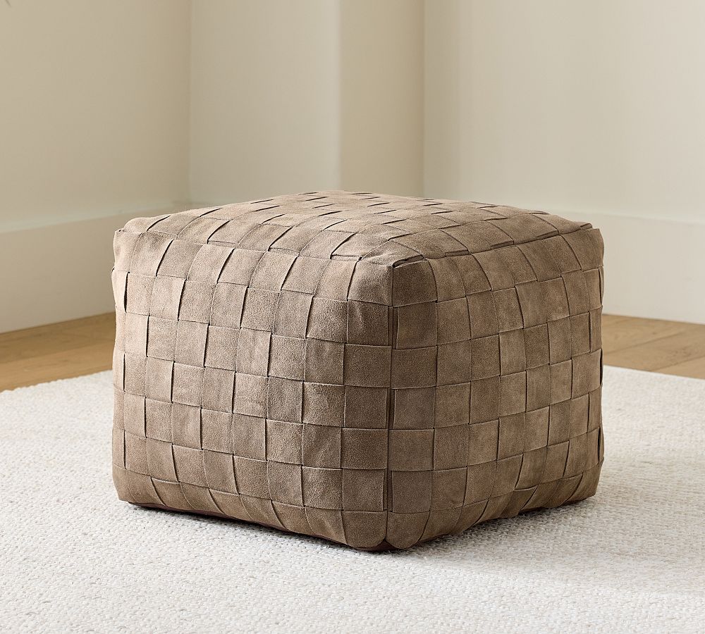 Pottery Barn Suede Basketweave Pouf