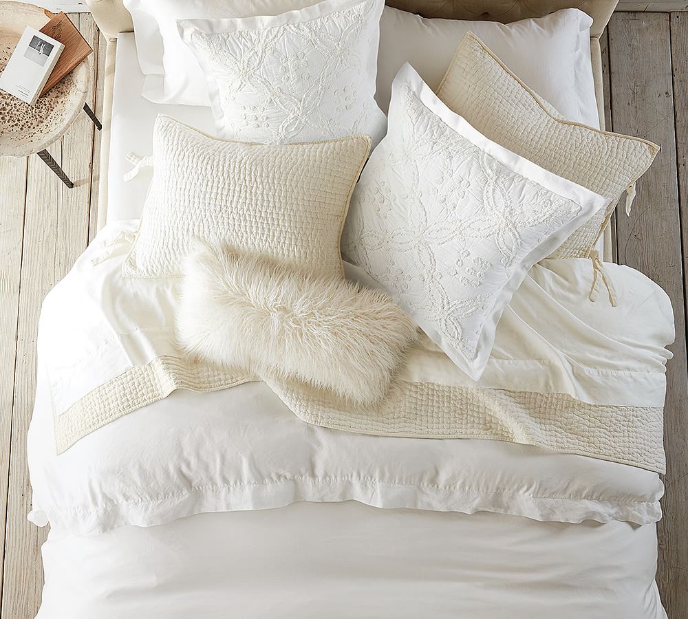 Pottery Barn Pick-Stitch Handcrafted Cotton Linen Quilt