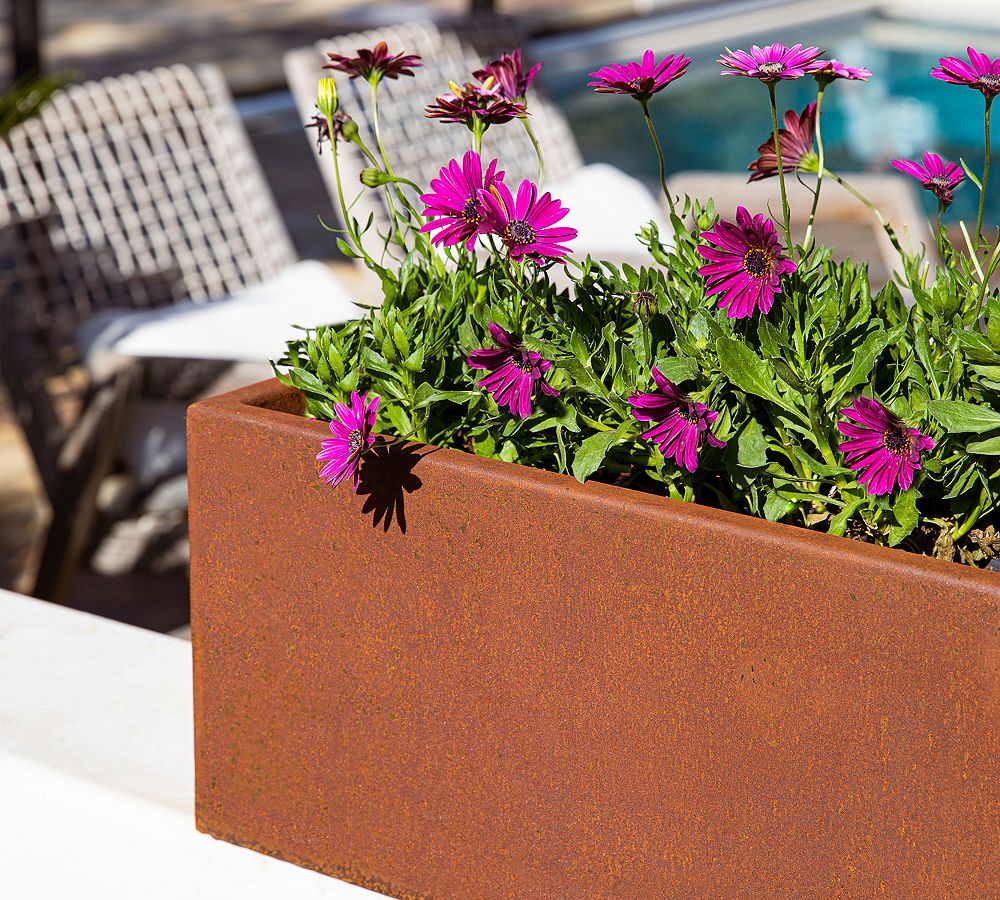 Pottery Barn Trough Corten Steel Outdoor Planters