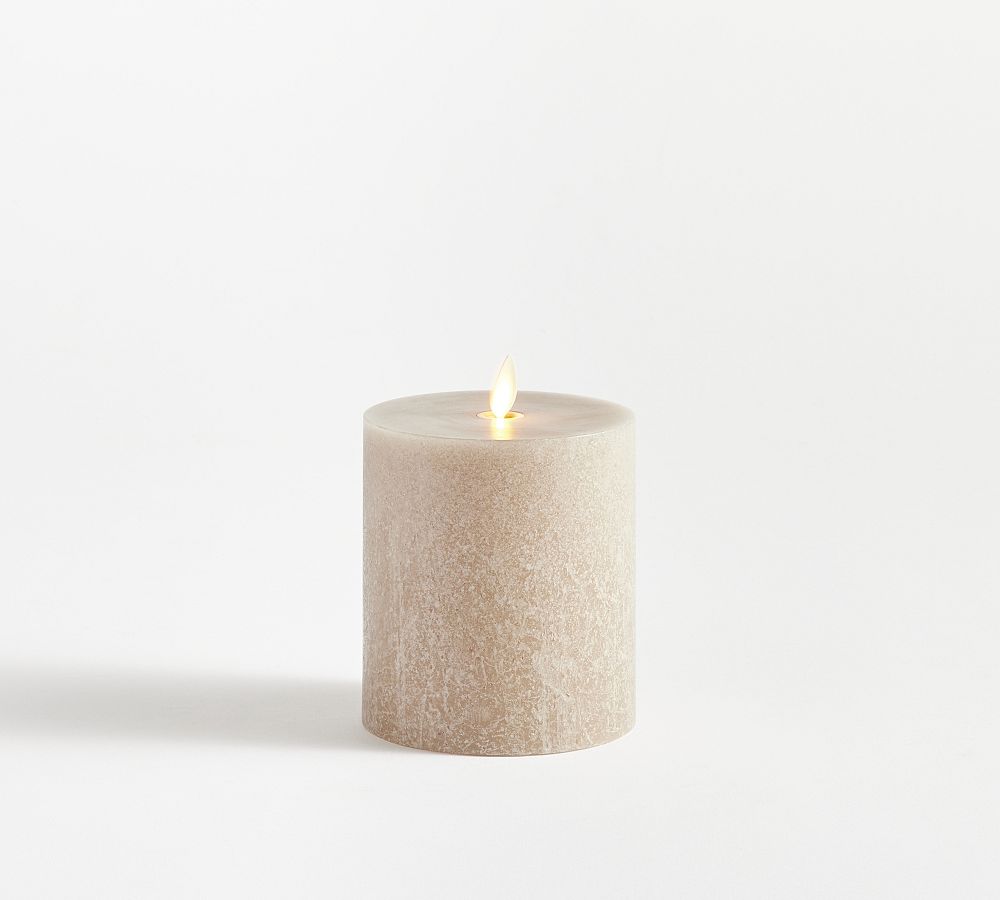 Pottery Barn Premium Flickering Flameless Wax Pillar Candle - Salt Washed