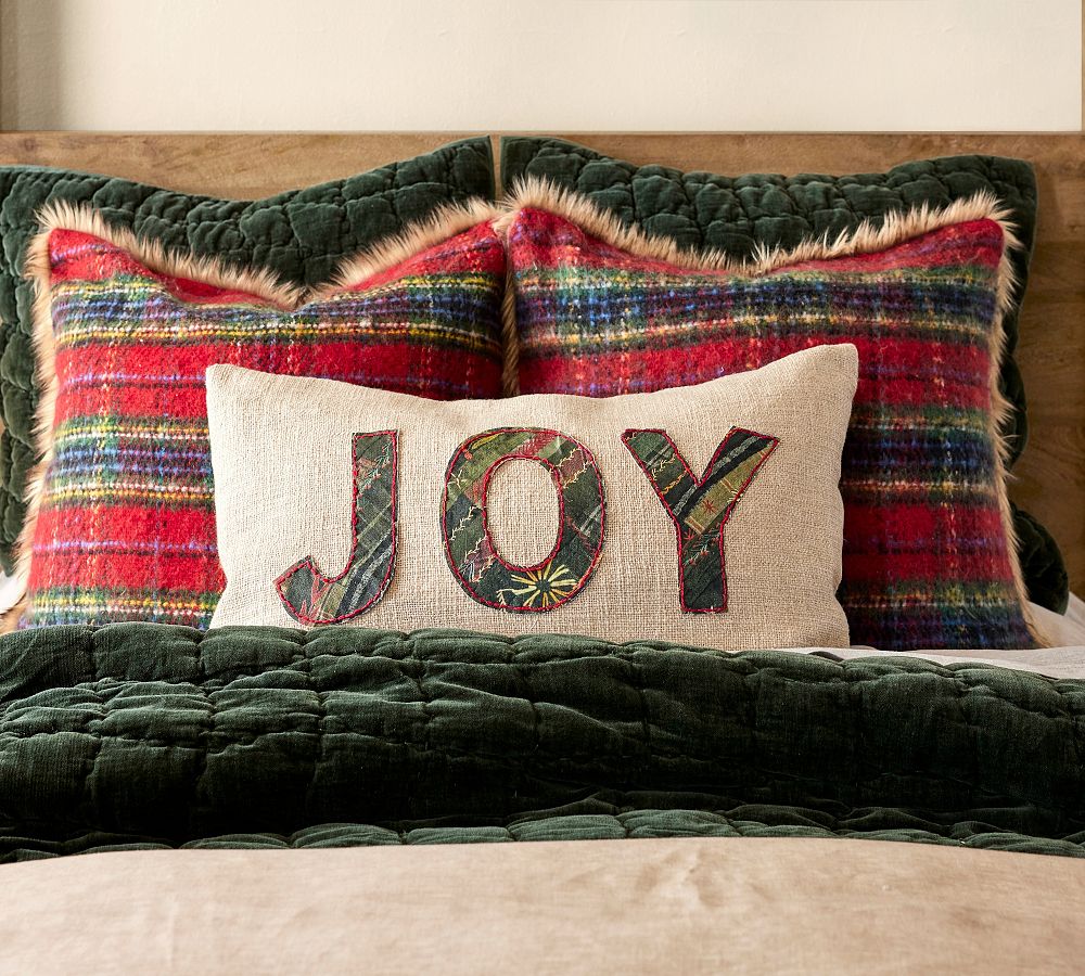 Pottery Barn Stewart Plaid with Faux Fur Back Pillow