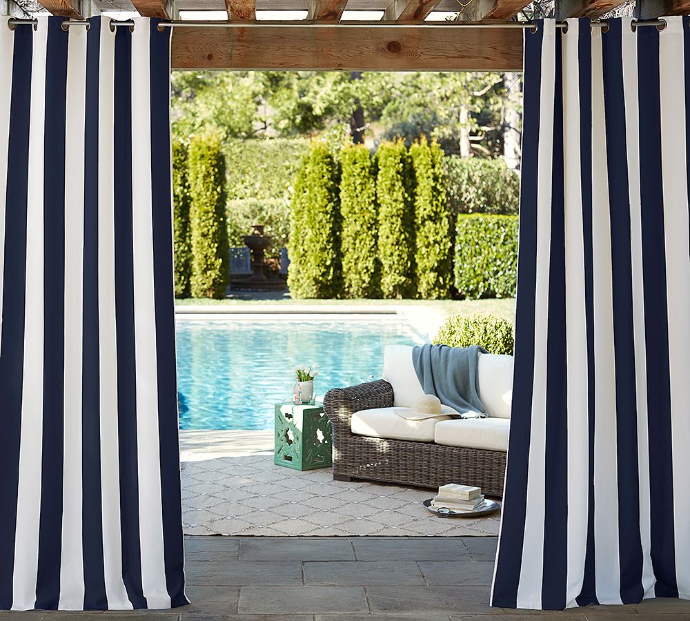 Pottery Barn Sunbrella® Awning Stripe Grommet Outdoor Curtain
