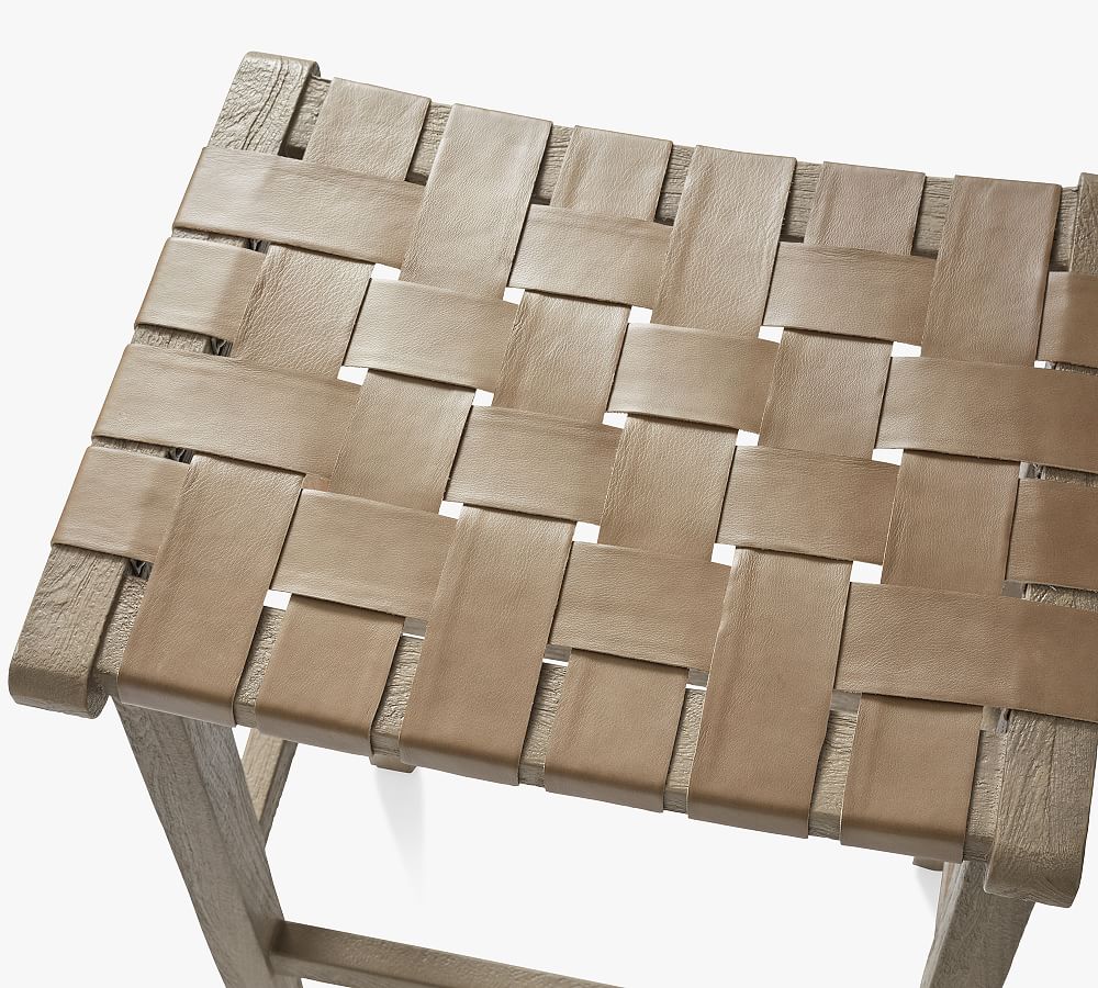 Pottery Barn Fenton Woven Backless Leather Stool