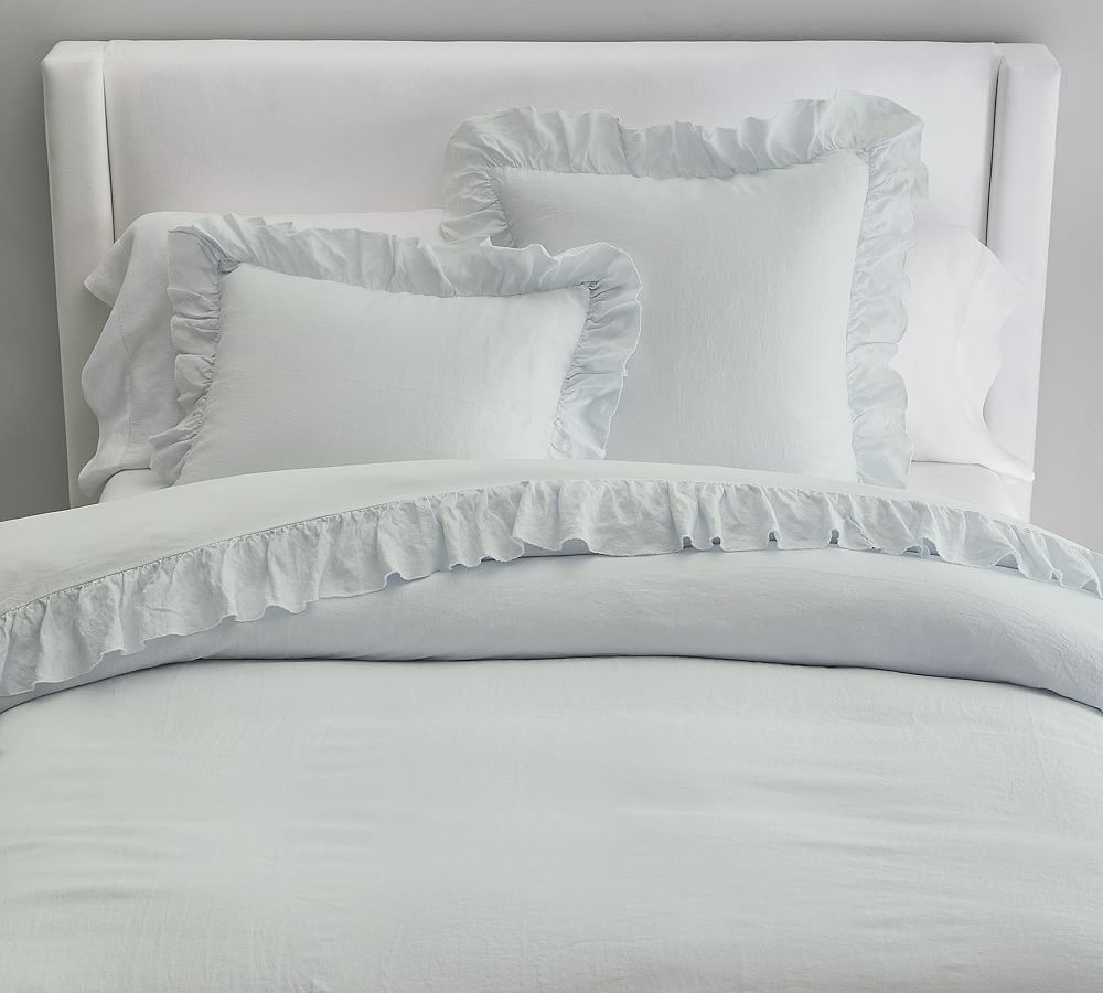 Pottery Barn Belgian Flax Linen Fringe Ruffle Duvet Cover