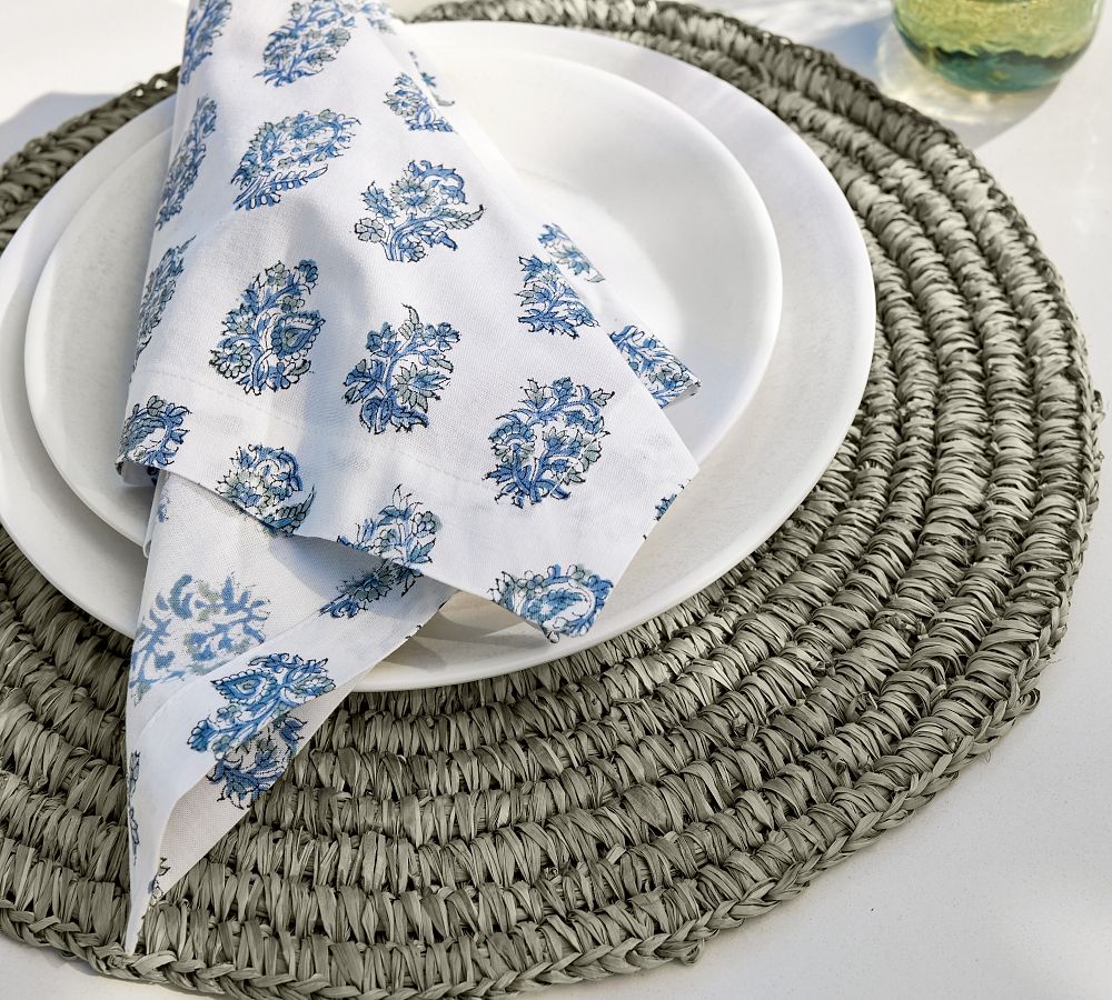 Pottery Barn Sophia Floral Block Print Cotton Napkins - Set of 4