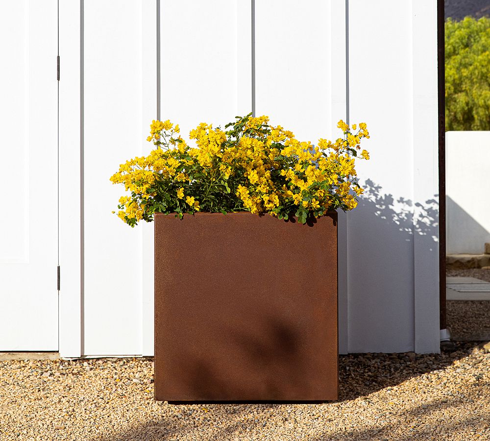 Pottery Barn Cube Outdoor Planters - Corten Steel
