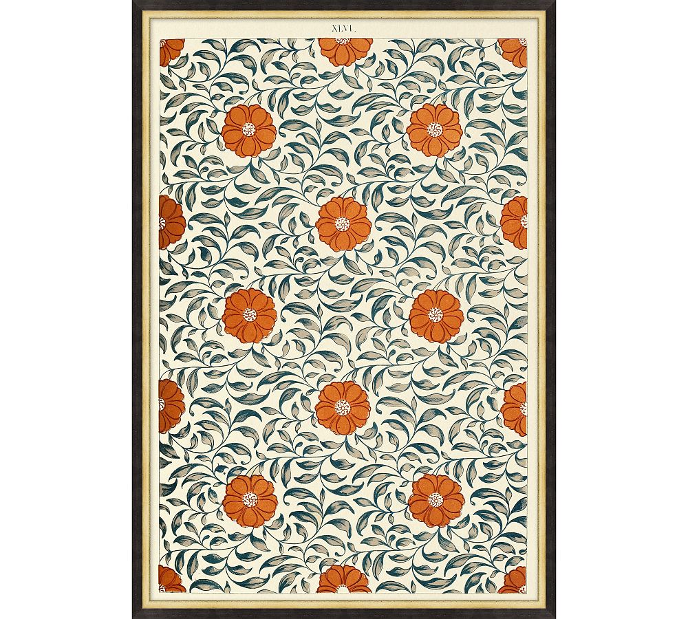 Pottery Barn Flowers on Pattern Framed Print