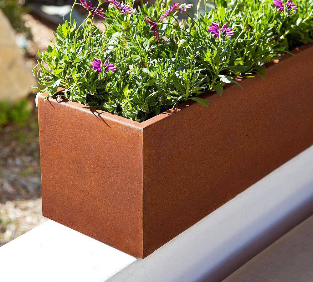 Pottery Barn Trough Corten Steel Outdoor Planters