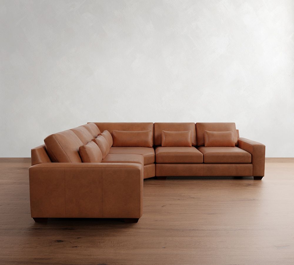 Pottery Barn Big Sur Square Arm Deep Seat Leather 3-Piece L-Shaped Wedge Sectional (129")