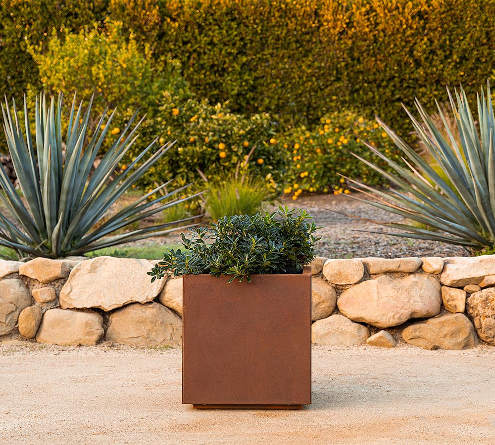Pottery Barn Cube Outdoor Planters - Corten Steel