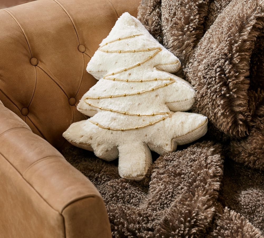 Pottery Barn Tree Embellished Shaped Pillow