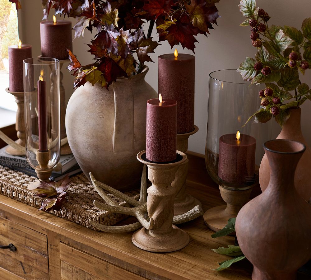 Pottery Barn Premium Flickering Flameless Wax Pillar Candle - Salt Washed