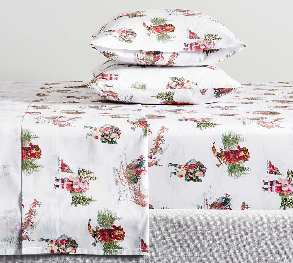 Pottery Barn Nostalgic Santa Percale Sheet Set