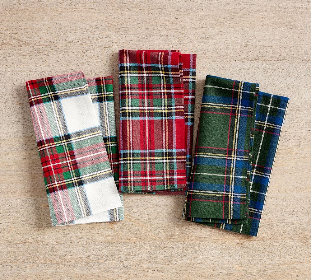 Pottery Barn Stewart Plaid Cotton Napkins - Set of 4