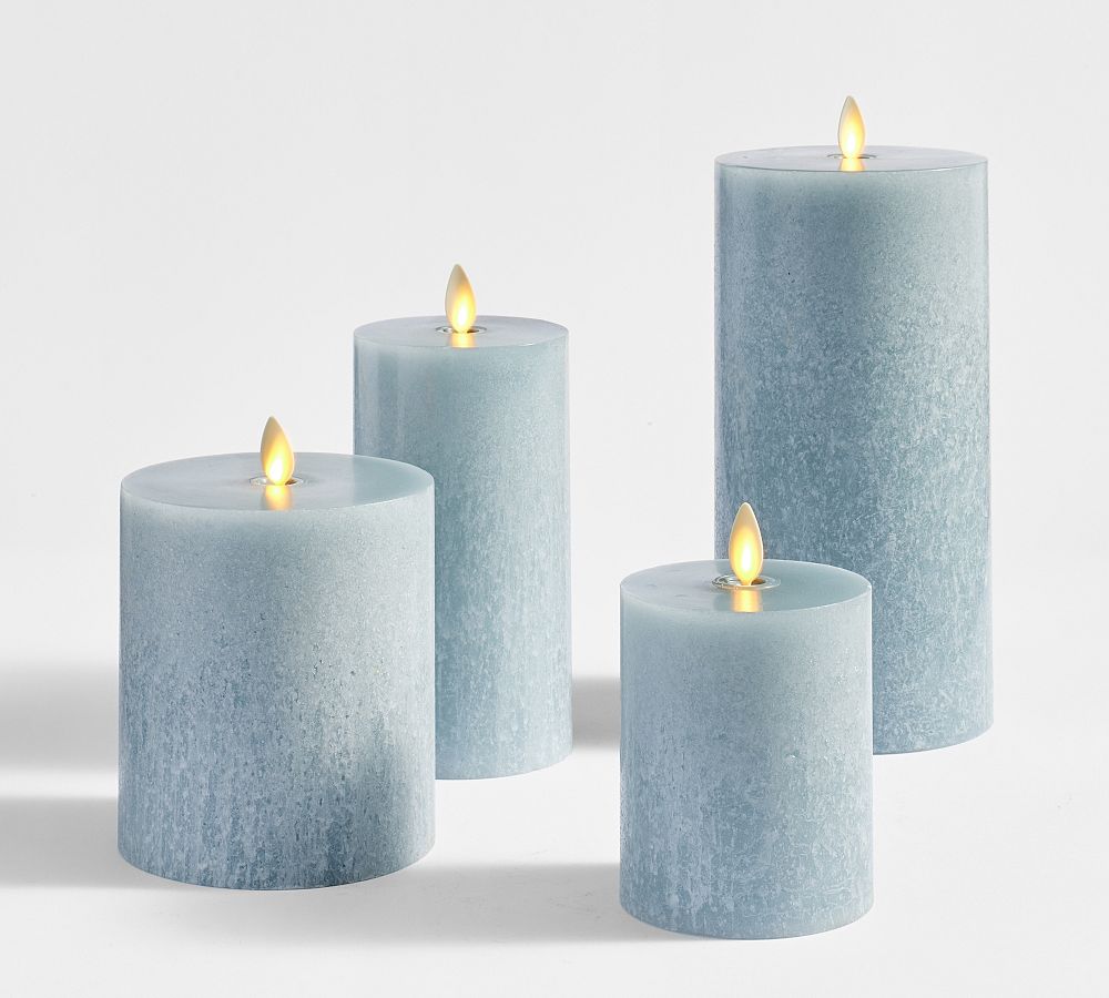 Pottery Barn Premium Flickering Flameless Wax Pillar Candle - Salt Washed