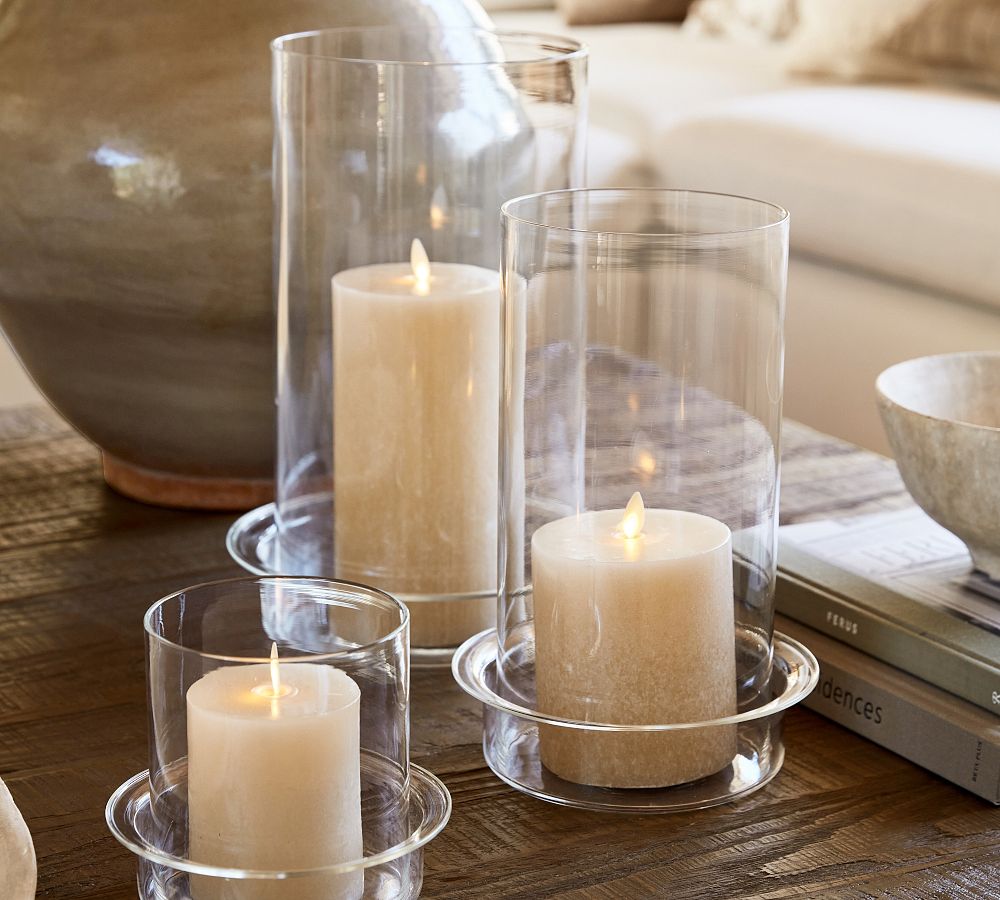 Pottery Barn Premium Flickering Flameless Wax Pillar Candle - Salt Washed
