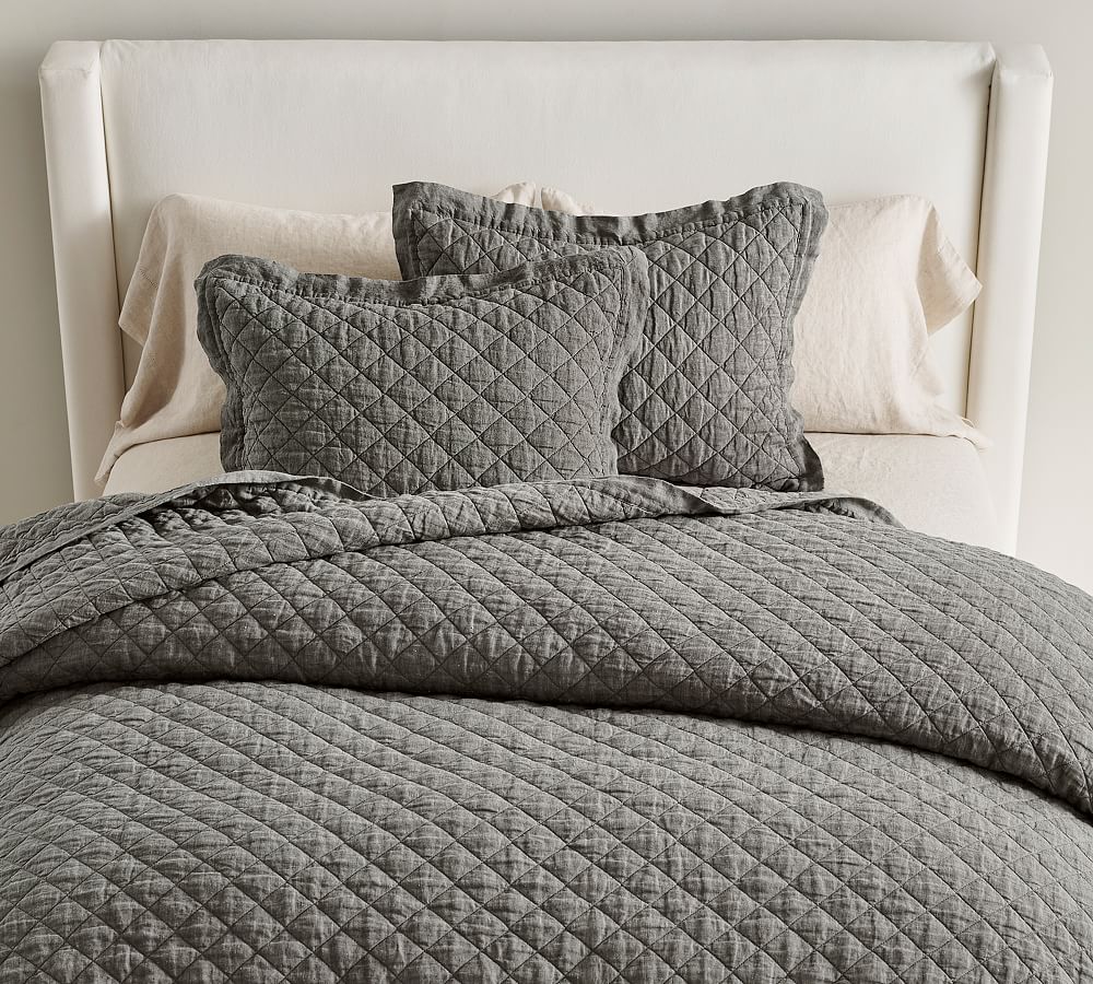 Pottery Barn Belgian Flax Linen Diamond Quilt