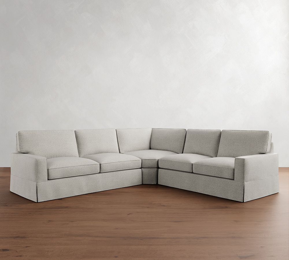 Pottery Barn PB Comfort Square Arm Slipcovered 3-Piece L-Shaped Wedge Sleeper Sectional (119")