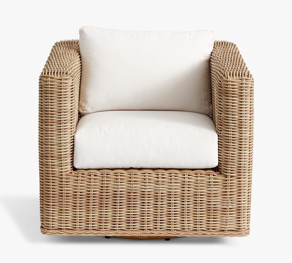 Pottery Barn Huntington Wicker Square Arm Swivel Outdoor Lounge Chair
