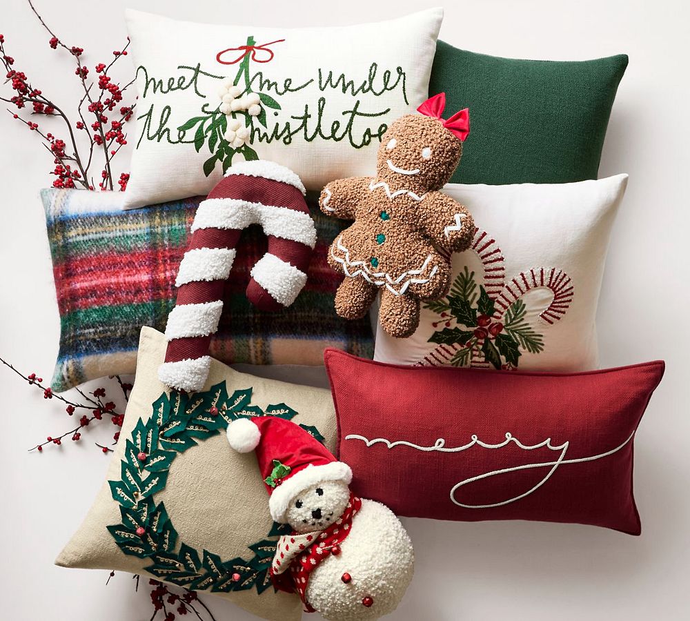 Pottery Barn Cozy Teddy Faux Fur Candy Cane Shaped Pillow