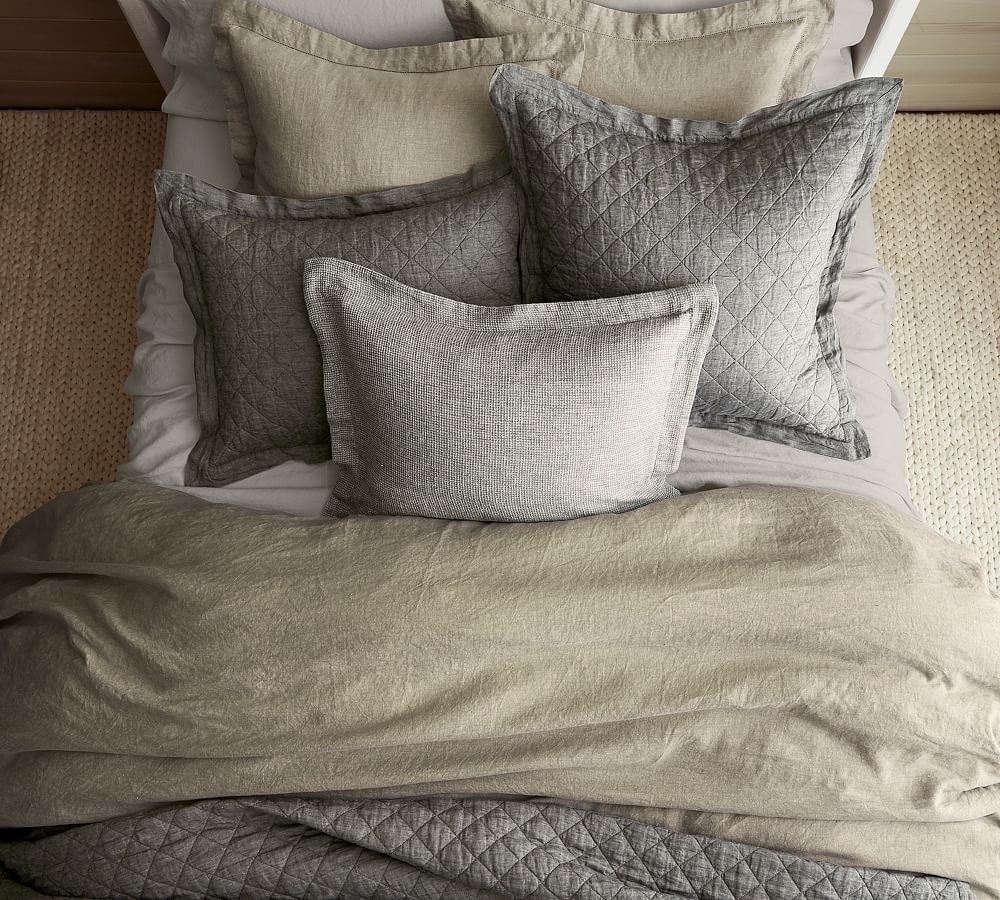 Pottery Barn Belgian Flax Linen Diamond Quilt