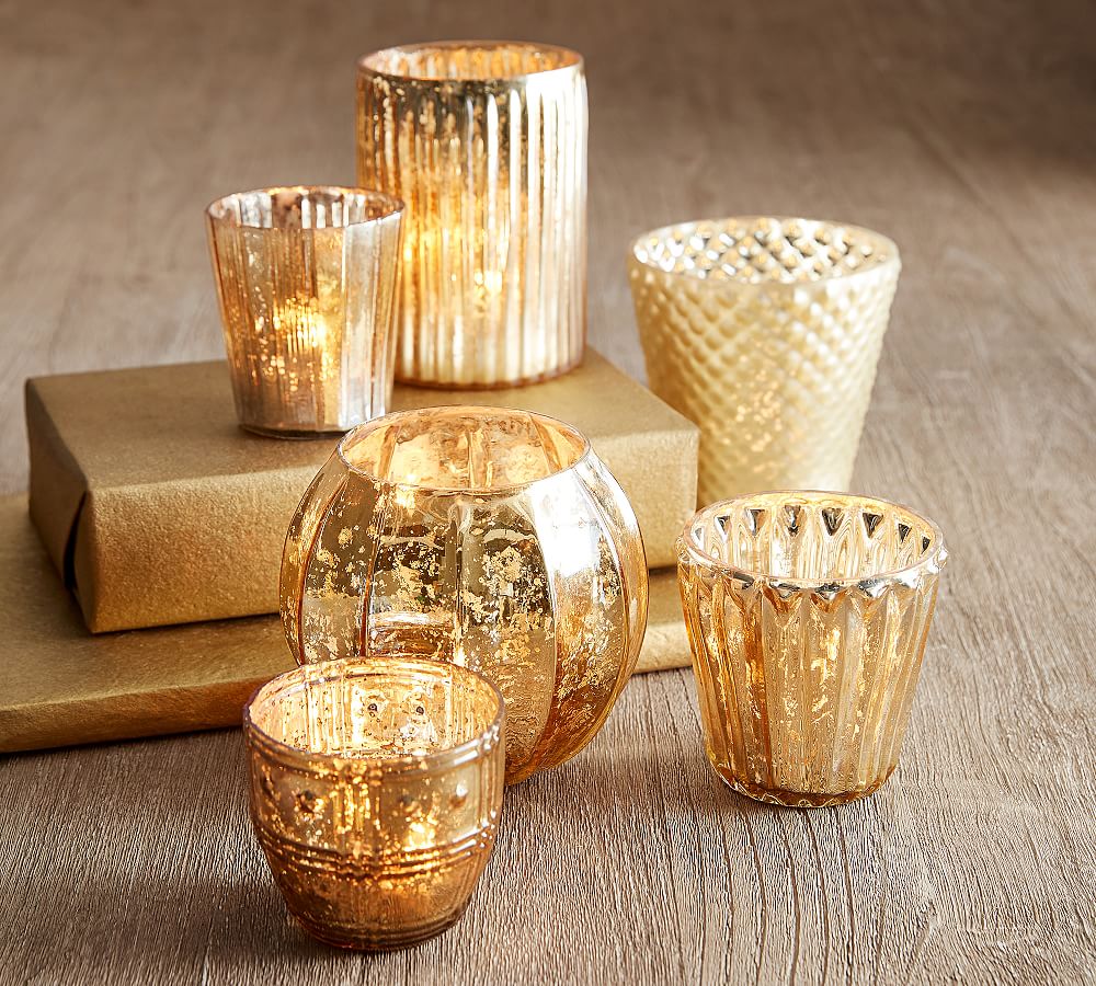 Pottery Barn Eclectic Mercury Glass Votive Holders, Set of 6